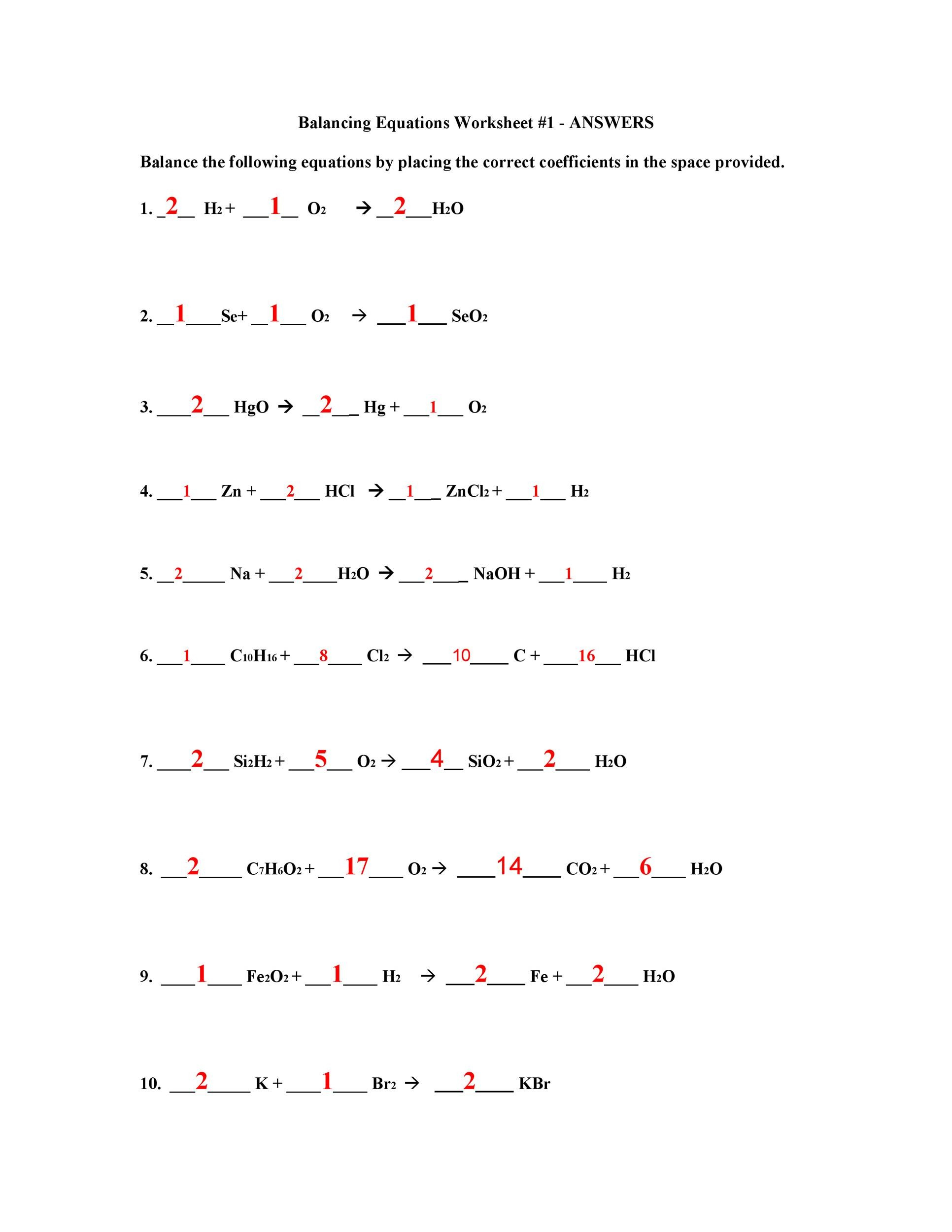 49 Balancing Chemical Equations Worksheets With Answers 49 Balancing Chemical Equations Worksheets with Answers