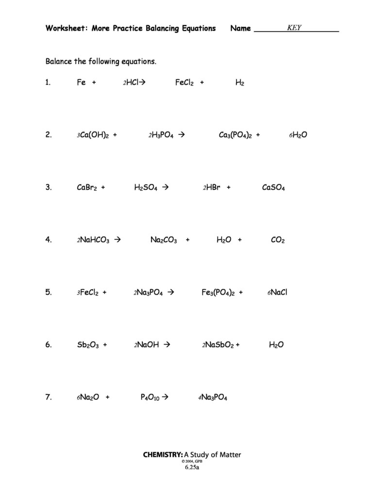 49 Balancing Chemical Equations Worksheets with Answers 