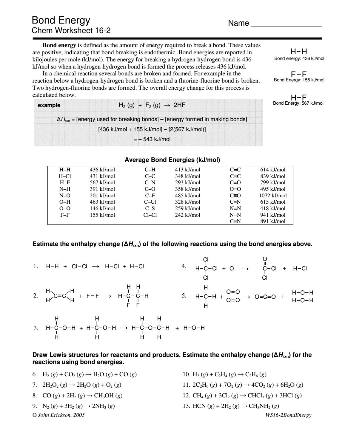 Bond Energy Worksheets By Olivia Hunter Issuu Bond Energy Worksheets By Olivia Hunter Issuu