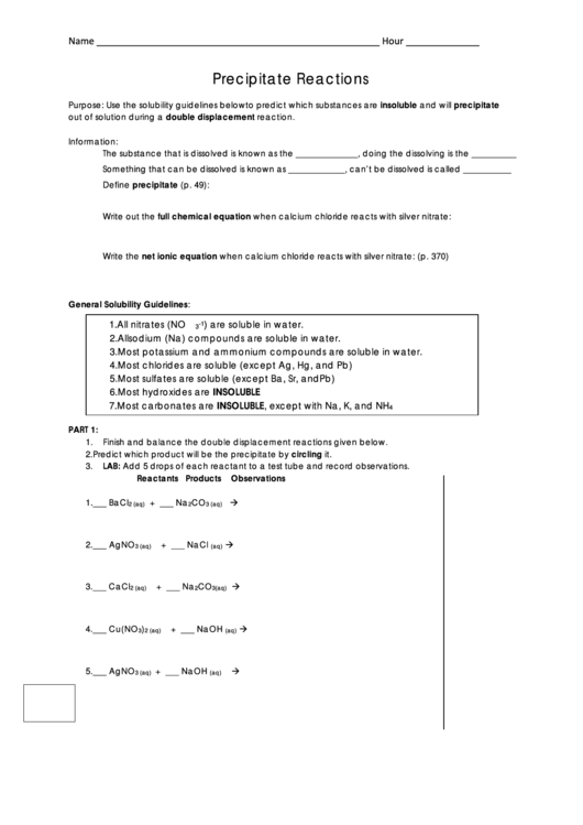 Precipitate Reactions Worksheet Printable Pdf Download Precipitate Reactions Worksheet Printable Pdf Download