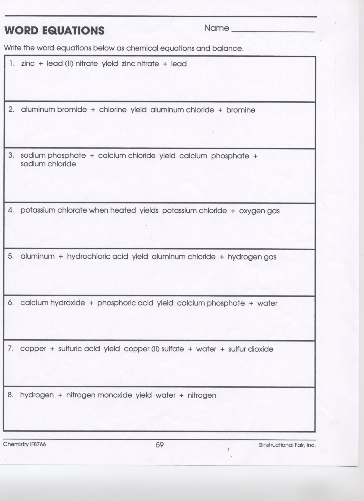 Word Equations Worksheet Answers Page 59 Tessshebaylo Word Equations Worksheet Answers Page 59 Tessshebaylo