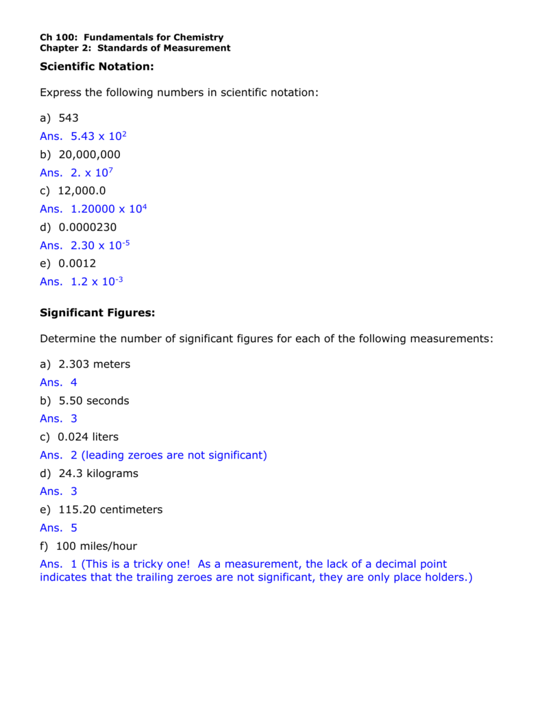 Chemistry Chapter 3 Scientific Measurement Worksheet Answer Key