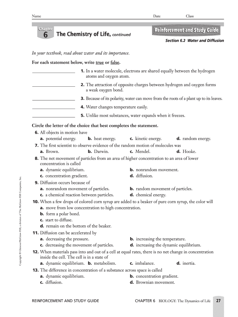 Chapter 6 The Chemistry Of Life Worksheet Answer Key Fill Online 