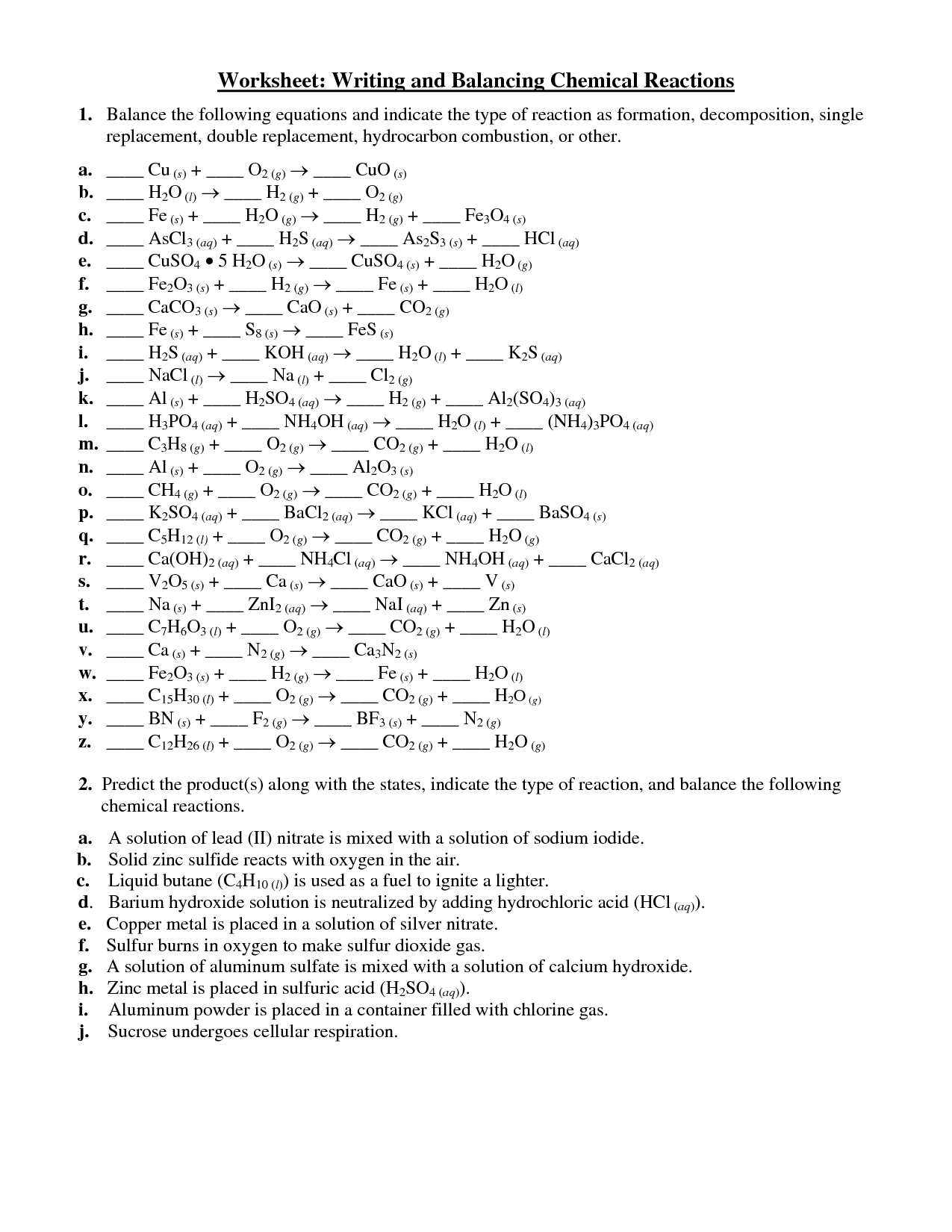 Single And Double Replacement Reactions Worksheet Worksheet Single And Double Replacement Reactions Worksheet Worksheet
