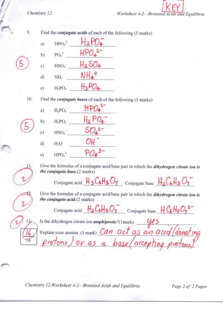 Acids And Bases Worksheet Answers