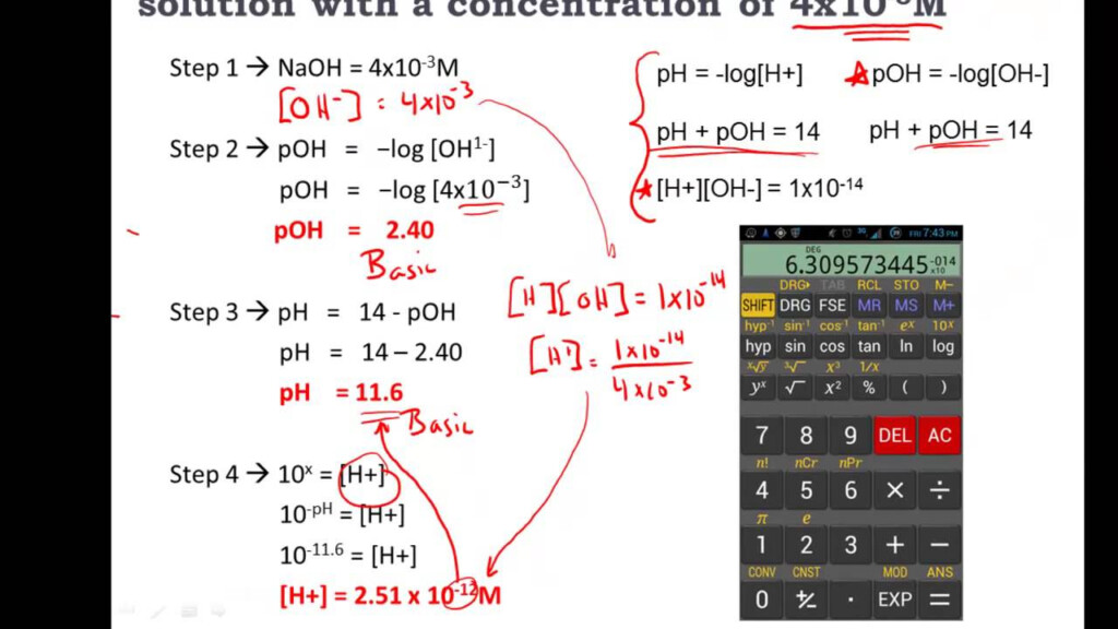 Calculating PH POH H H3O OH Of Acids And Bases Practice 