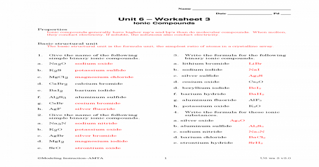 Name Date Pd Unit 6 Worksheet Modeling InstructionAMTA 1 U6 Ws 3 V3 0 