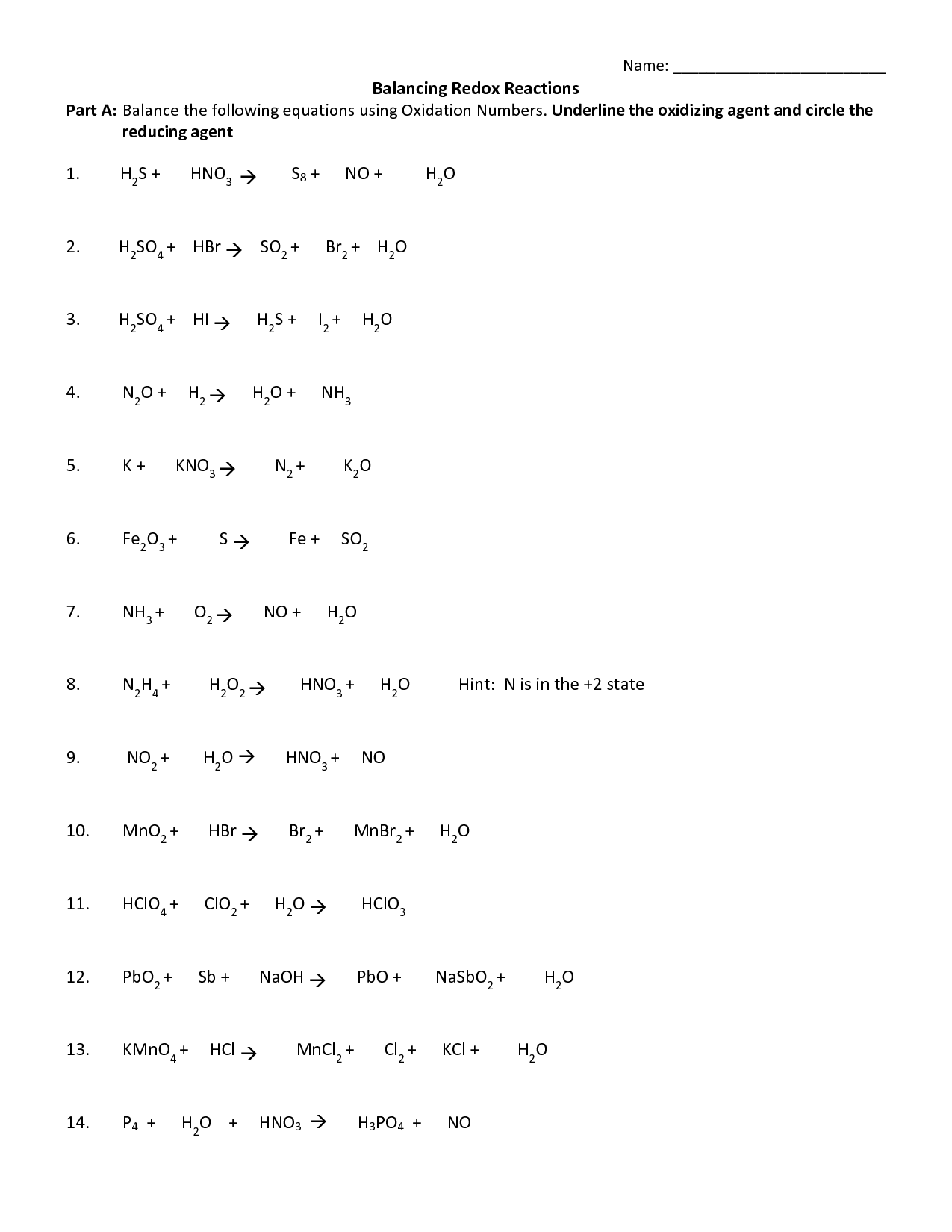 Oxidation Reduction Worksheets Oxidation Reduction Worksheets