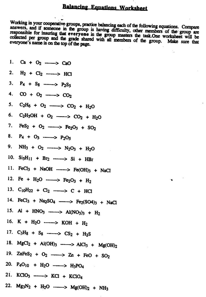 Predicting Chemical Reactions Worksheets
