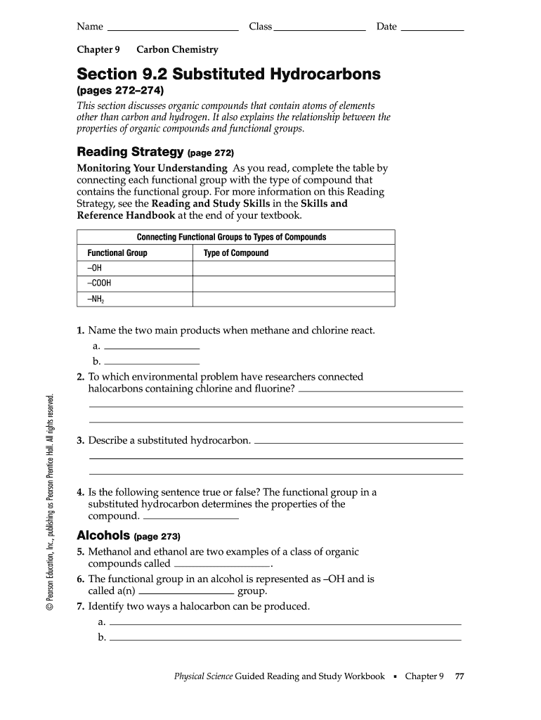 Section 9 2 Substituted Hydrocarbons Answer Key Fill Online 