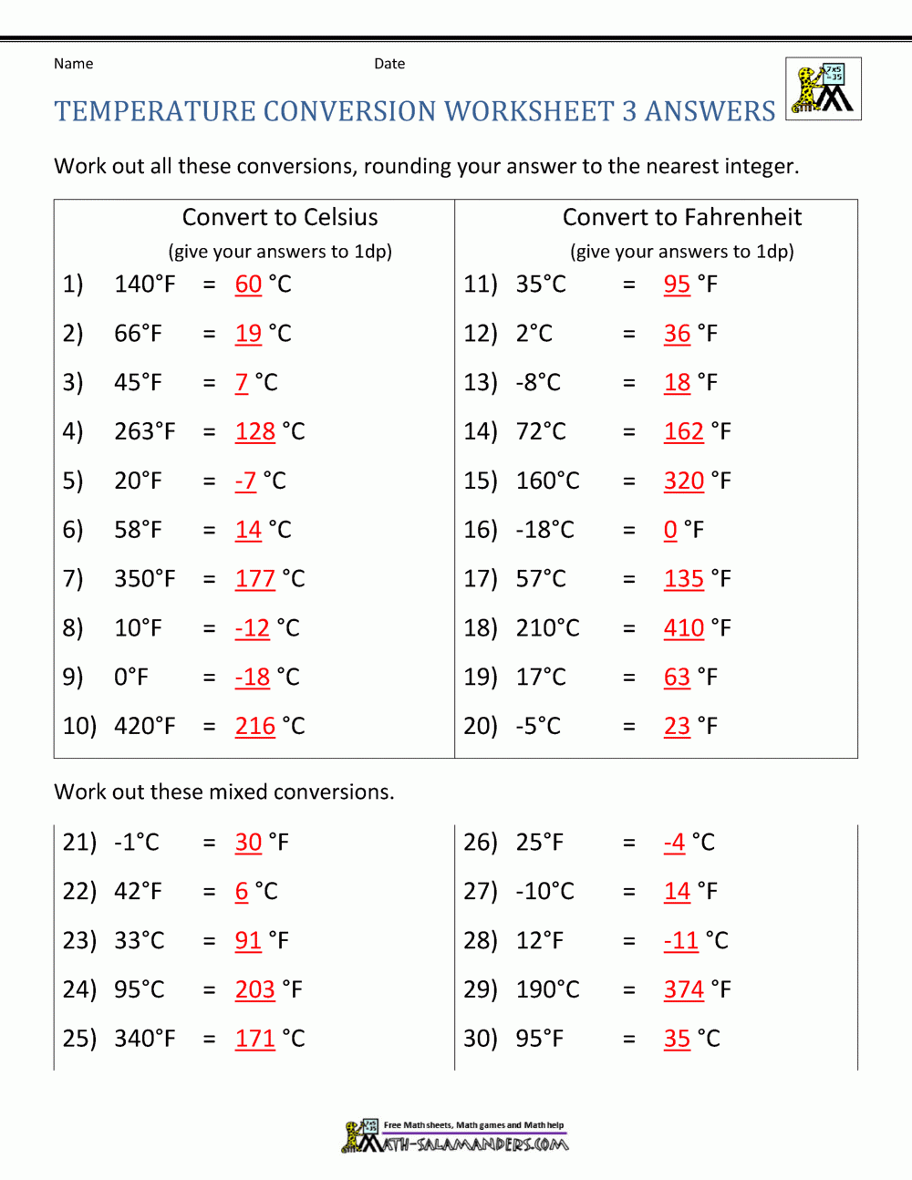 Temperature Conversion Worksheet Answer Key Word Worksheet Temperature Conversion Worksheet Answer Key Word Worksheet