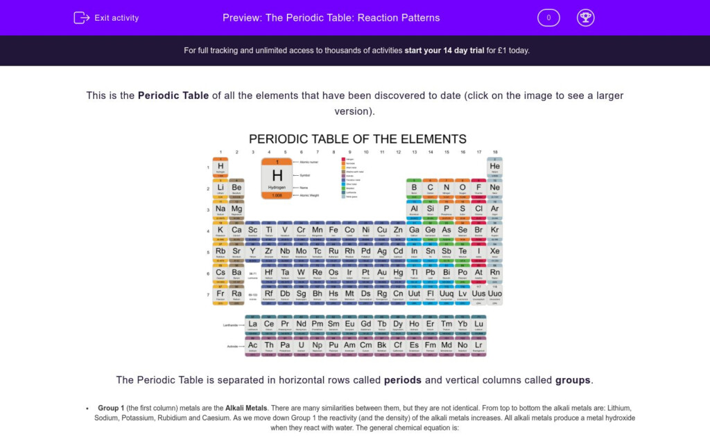The Periodic Table Reaction Patterns Worksheet EdPlace