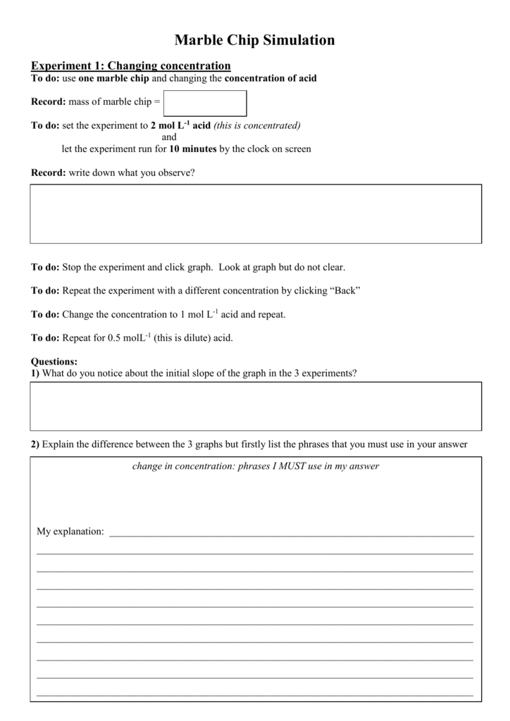 Worksheet For Animated Marble Chip Experiment